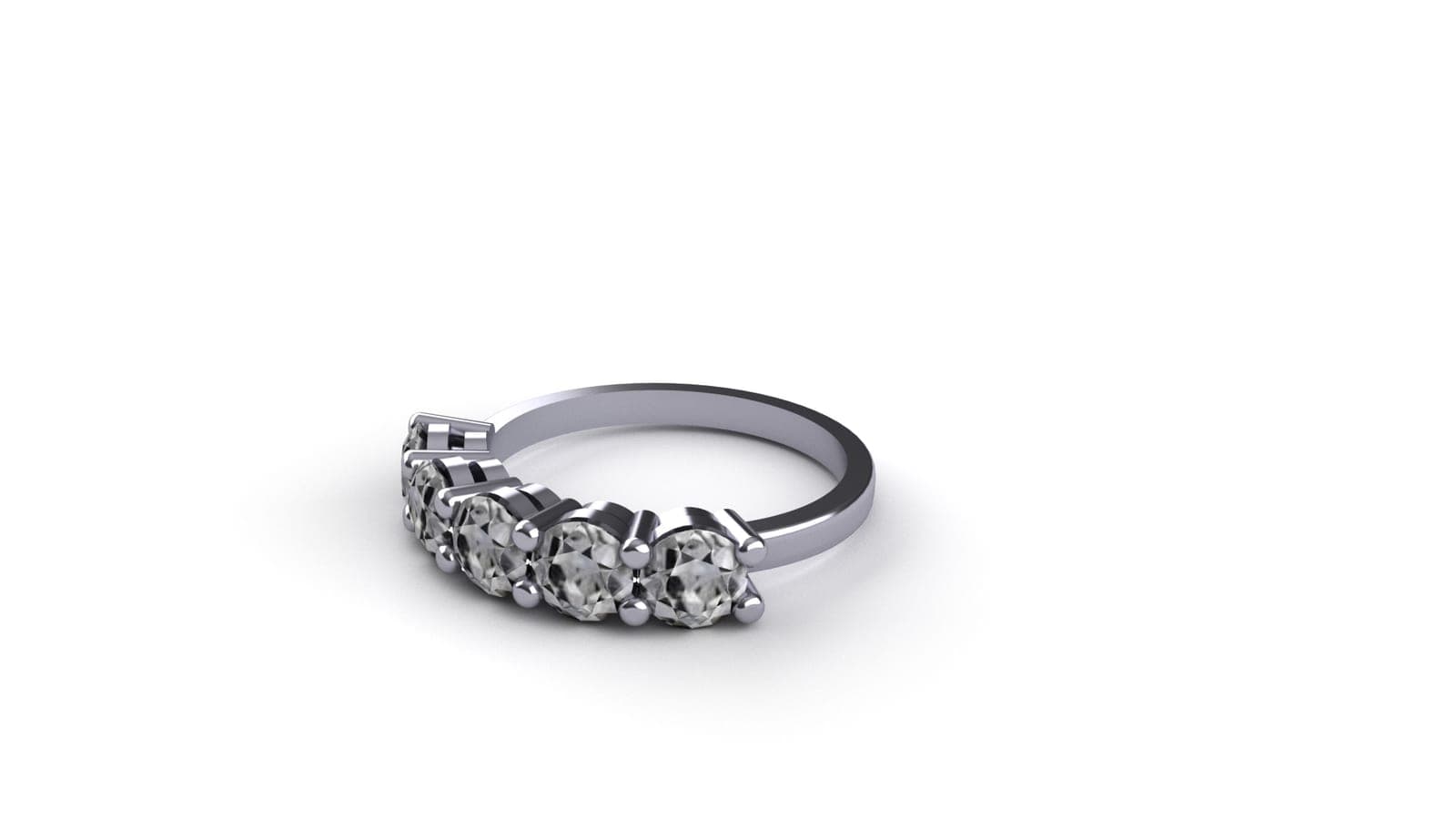CAD rendering of a band of five round white stones in shared prongs, designed by Sara Lundquist