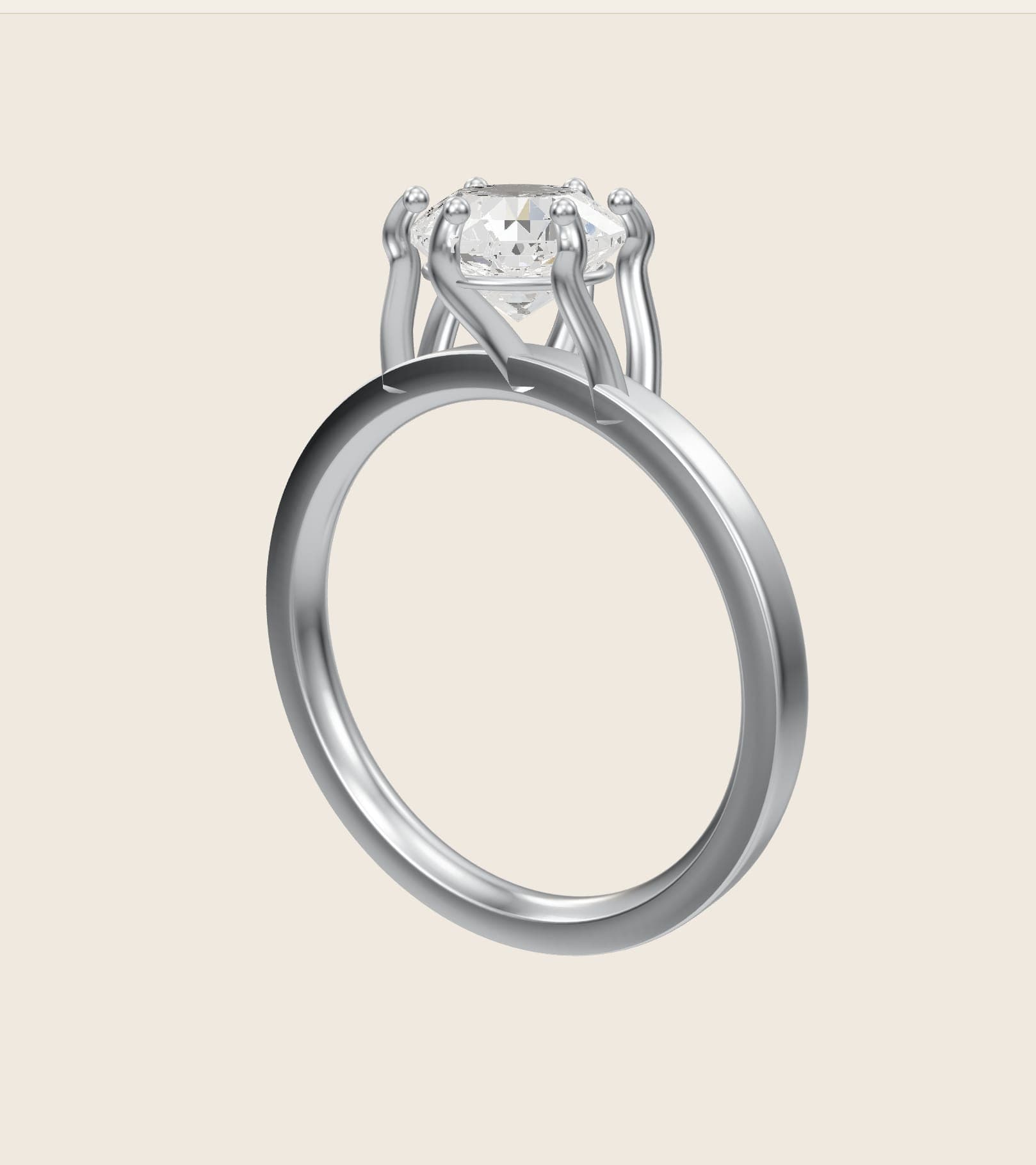 3D render of a round diamond solitaire in platinum from the Pacific Jewel Design Studio
