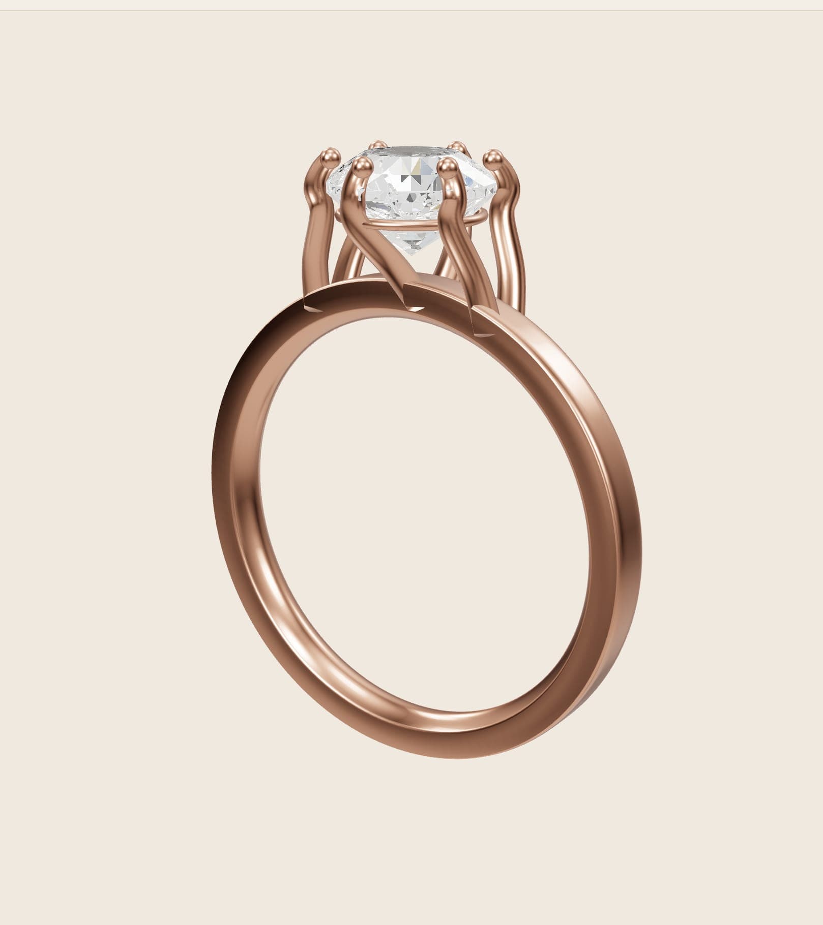 3D render of a round diamond solitaire in 14k rose gold from the Pacific Jewel Design Studio