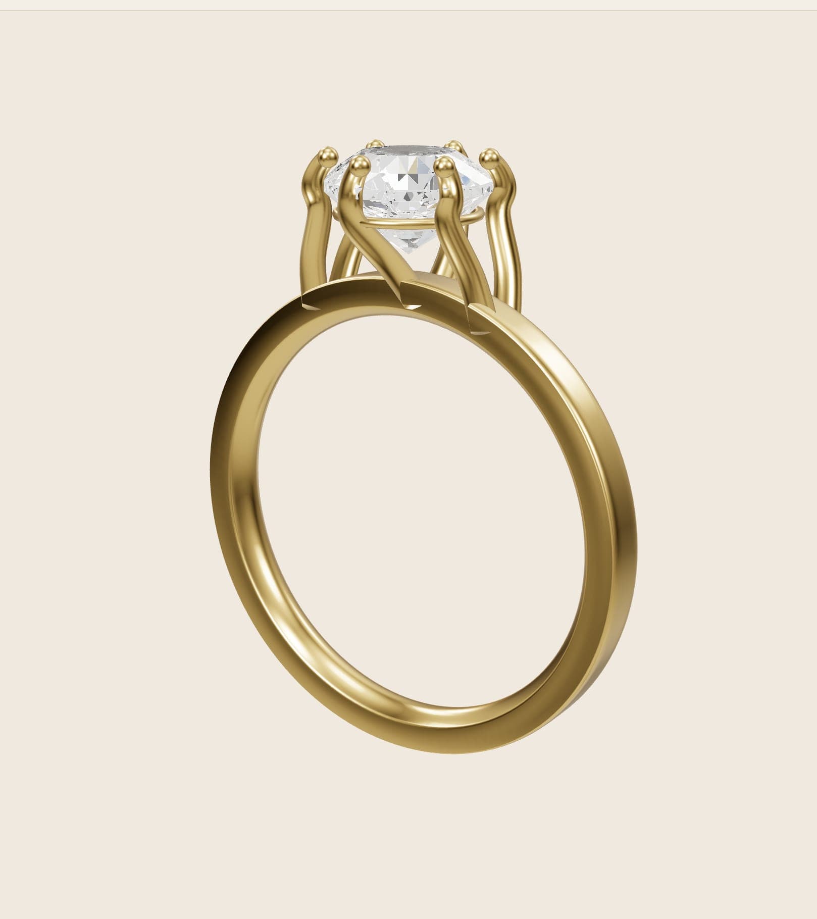 3D render of a round diamond solitaire in 14k yellow gold from the Pacific Jewel Design Studio